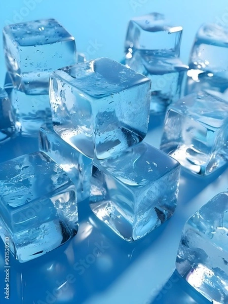 Fototapeta ice cubes on blue background
