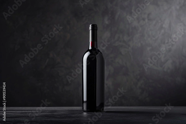 Fototapeta Wine bottle made of dark glass on a black background. Concept mockup  template for advertising wineries, wine brand, restaurants and family with place for text