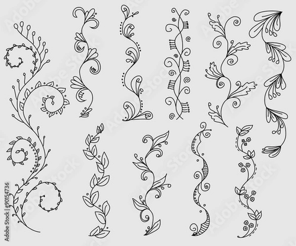 Obraz Zestaw ręcznie rysowane swirly winorośli