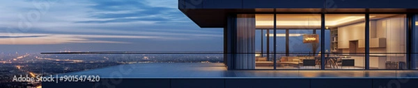 Fototapeta View apartment luxury balcony modern terrace 3D house city residential. Condominium luxury view apartment real window project penthouse complex new exterior hotel design architecture home family high