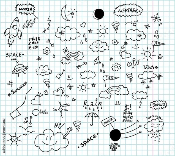 Obraz Weather and space hand drawn doodles