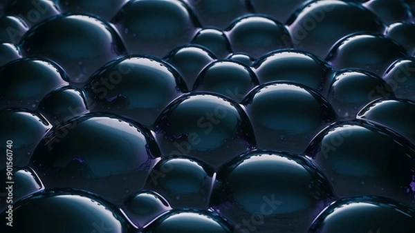Fototapeta Dark blue metallic bubbles texture background.