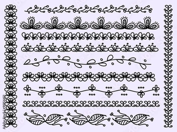 Obraz Set of scalloped floral vector borders isolated