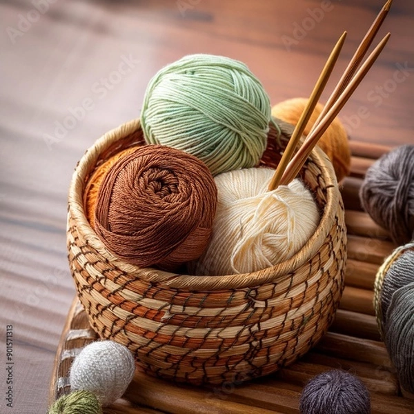 Obraz knitting yarn and needles