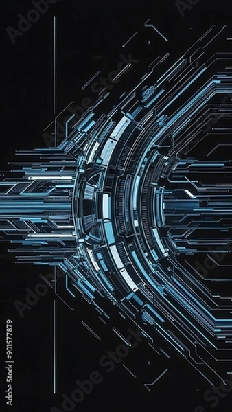 Fototapeta Abstract black background with lines and blue ts that depicts technological advancement
