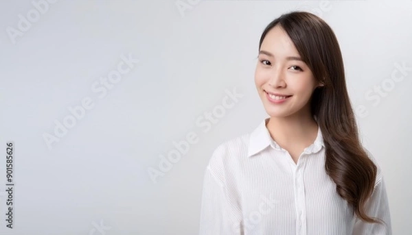 Obraz 白いシャツを着た髪の長い日本人女性
