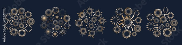 Fototapeta Set of creative fireworks explosion logo design vector, round fireworks golden design vector.