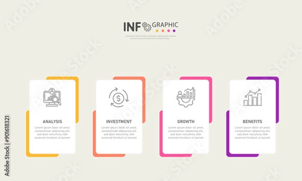 Fototapeta Business process process with presentation design with options system or workflow icons Vector illustration