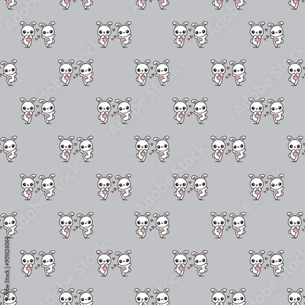 Obraz Cute white rabbits dancing in love seamless pattern 