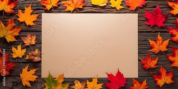 Fototapeta Autumn Leaves on a Rustic Wood Surface Ideal for Seasonal Decor and Nature-Themed Imagery