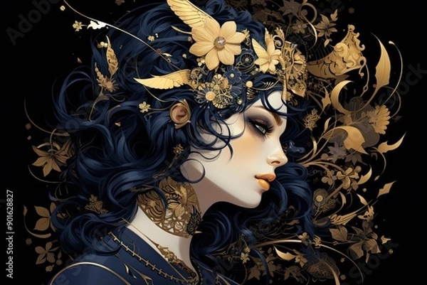 Fototapeta Dark gray and gold, editorial illustrations