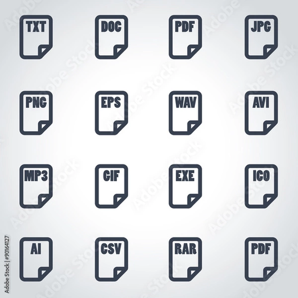 Fototapeta Vector black file type icon set