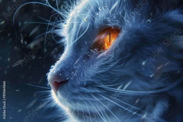 Fototapeta Close-up Portrait of a White Cat with Golden Eyes