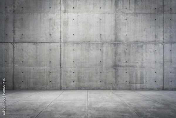 Fototapeta Grey concrete walls and floor create a minimalist, industrial-chic background with subtle texture and neutral tone, ideal for modern design and architectural concepts.