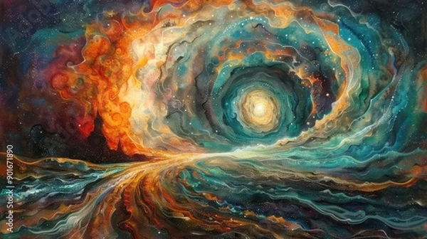 Fototapeta A portal to another world, depicted with swirling colors and mystical elements, inviting viewers to imagine the possibilities beyond.