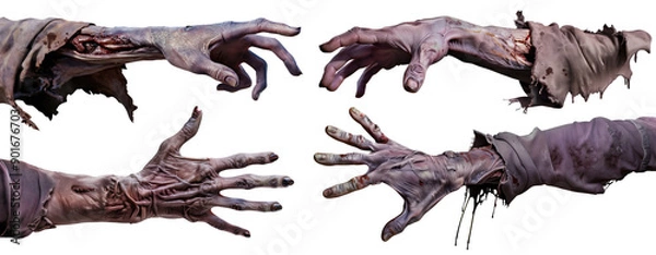 Fototapeta Zombie hand on a transparent background illustration, Generative AI