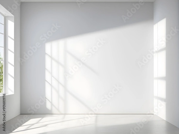 Fototapeta Empty white room with window and sunlight.