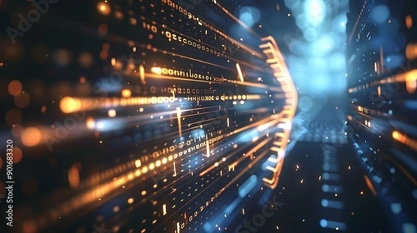 Fototapeta Bright Metallic Arrow with Digital Overlay - Futuristic Business Concept