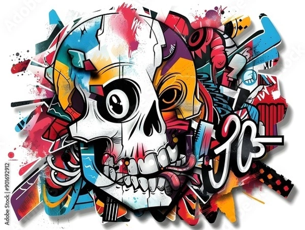 Fototapeta Stylish Streetwear Graffiti Skull Sticker Design for Apparel and Merchandise