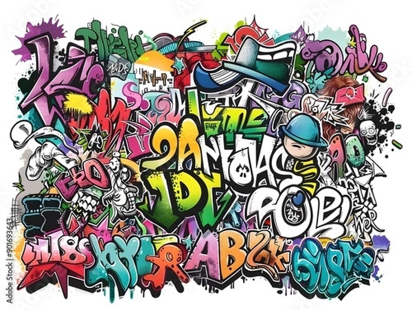 Fototapeta Stylish Graffiti Inspired Sticker Design for Streetwear and Fashion Apparel