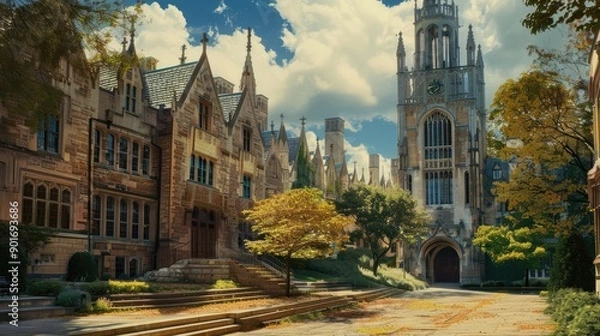 Fototapeta Yale University with its Neo-Gothic buildings