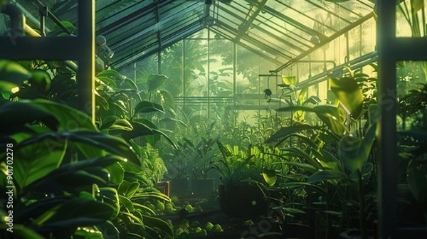 Fototapeta Automated greenhouse with climate control systems for optimal plant growth