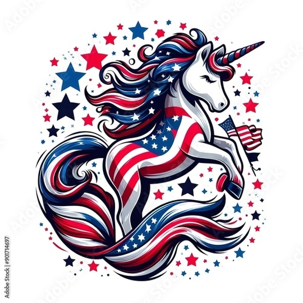 Fototapeta Patriotic Unicorn with American Flag