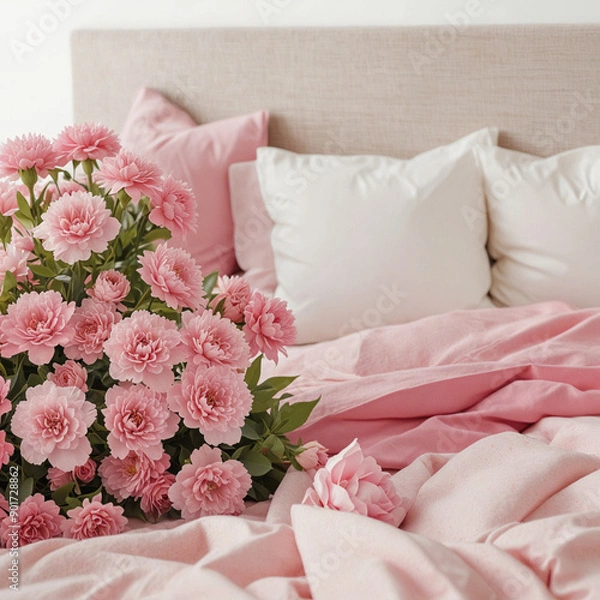 Obraz pink flowers in bed
