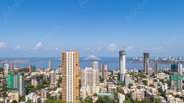 Fototapeta Matunga and Mahim in Mumbai with the Mahim Bay and Bandra-Worli Sea Link in the backdrop.