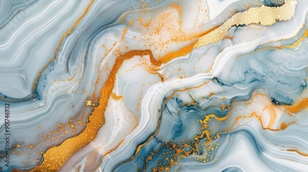Obraz A stunning abstract marble design with ripples of gold, white, and blue hues.