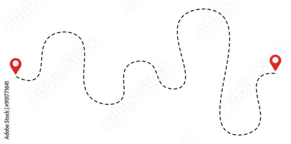 Fototapeta Line route with mao pointer location trip way design vector