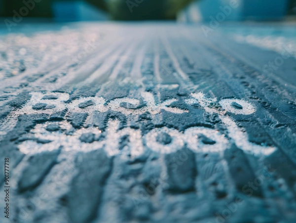 Fototapeta Back to school is written on the ground in chalk. Selective focus.