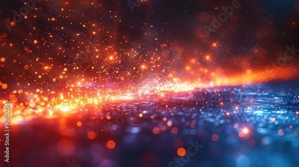 Fototapeta Radiant Light Flares, Striking glowing streaks illuminating a dark backdrop, evocative of police lights, creating a dramatic and dynamic visual experience.