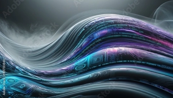 Fototapeta Digital Ripples with Tech-Inspired Patterns Background