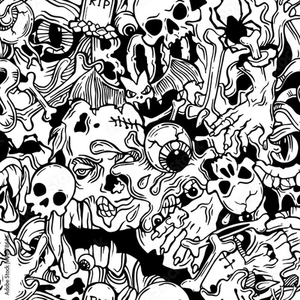 Fototapeta Seamless halloween pattern with horror elements
