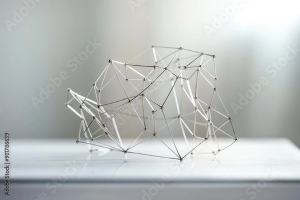 Fototapeta A beautifully composed photograph capturing the delicate intricacies of a wire sculpture, forming a geometric shape.