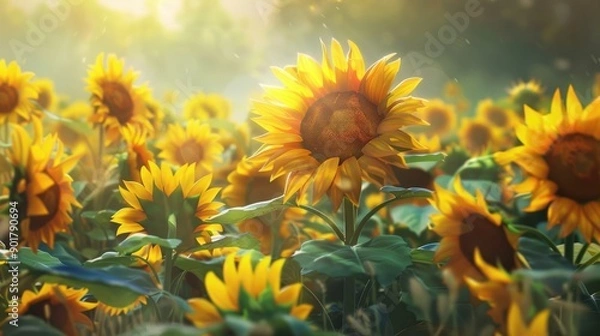 Obraz Gorgeous sunflowers blooming in the field