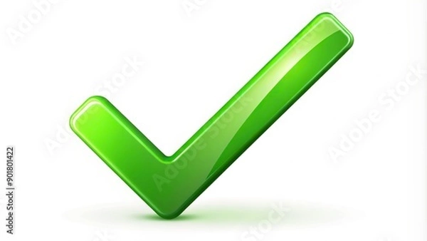 Fototapeta A bright green checkmark symbol on a clean white background, indicating correctness and approval, in a modern vector illustration style.