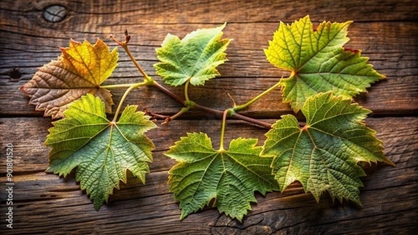 Fototapeta A branch is placed on a wooden board.