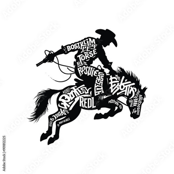 Fototapeta rodeo sport female player with graffiti tags, street art pattern illustration, emblem shield badge