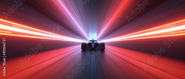 Fototapeta Intense view of the F1 car s DRS Drag Reduction System mechanism on the rear wing, F1 car, speed technology