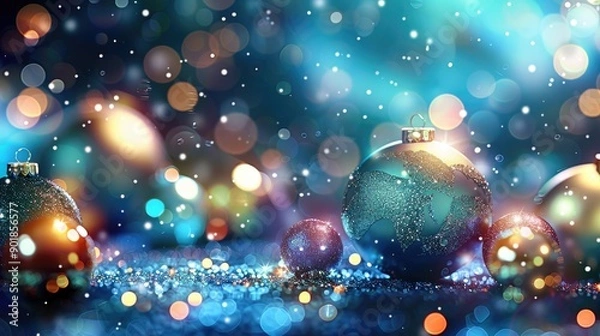 Fototapeta Elegant Christmas background with shiny bubbles for text