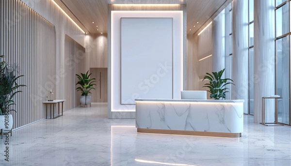 Obraz Modern lobby clean lines with empty blank white frame