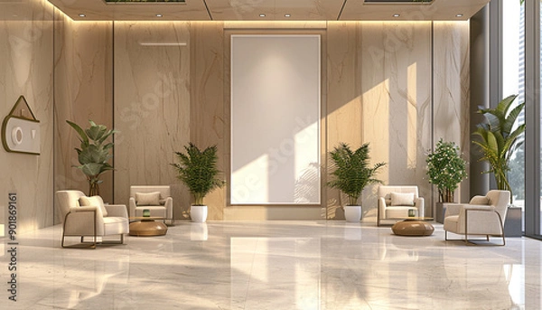 Obraz Modern lobby clean lines with empty blank white frame