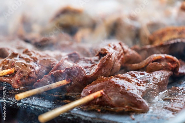 Obraz Peruvian delicacy “Charcoal Grilled Beef Heart (Anticucho)”