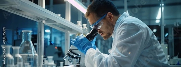 Fototapeta doctor looking at a microscope