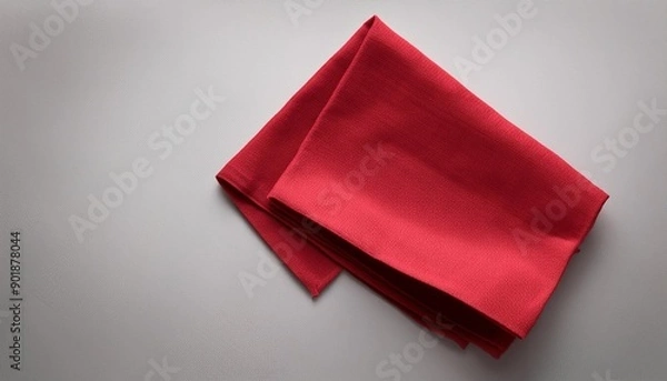 Fototapeta top view with red empty kitchen napkin isolated on table background Folded cloth for mockup with copy space Flat lay Minimal style