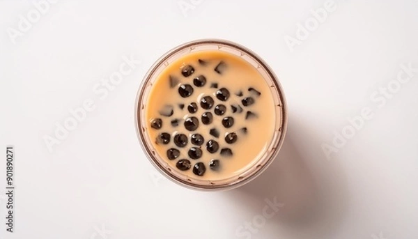 Obraz Realistic boba tea with ice with white background, ai generated