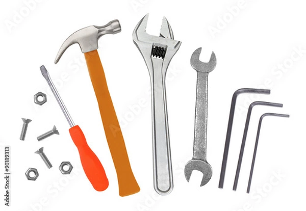 Obraz Hammer, screwdriver and wrenches isolated on white