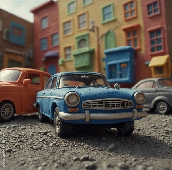 Fototapeta The whimsical journeys of claymation vehicles artistic adventures